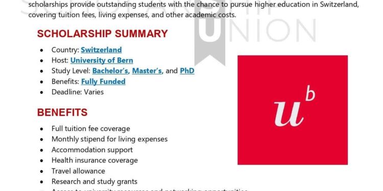 Apply: University of Bern Scholarships 2025-2026