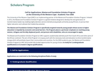 Apply: Bachelors and Masters scholarship at the University of the Western Cape – 2026
