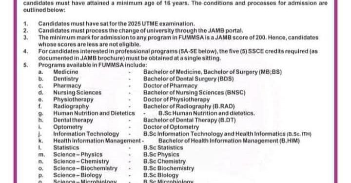 FUMMSA 2025 ADMISSION UPDATE