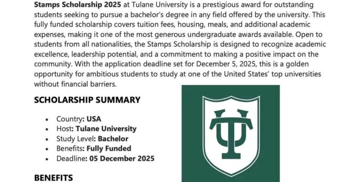 Tulane University Bachelor Scholarship in USA 🇺🇸 (Fully Funded)