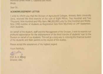 ABU Zaria Acknowledges N8.2m Disbursement from NELFUND for Students’ Fees