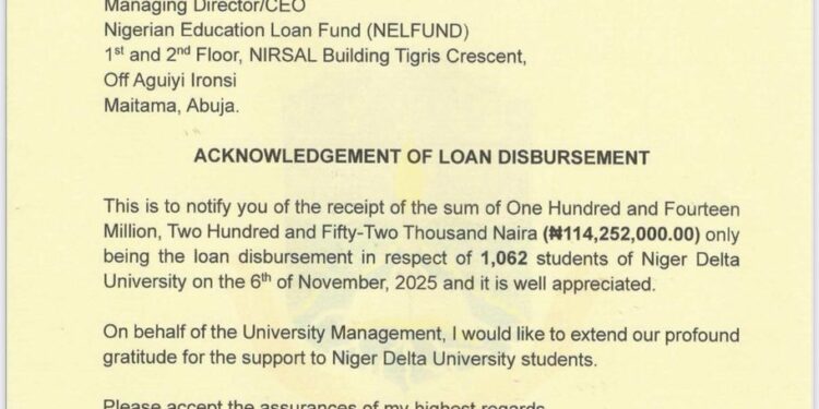 NELFUND Disburses Institutional Loan to 1,062 Niger Delta University Students