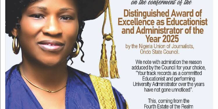 NUJ ONDO State Council Honours FUTA VC with Distinguished Educationist and Administrator of the Year Award