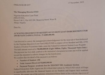 NELFUND Disburses Institutional Loans to 250 Students of Federal Polytechnic, Kabo, Kano State