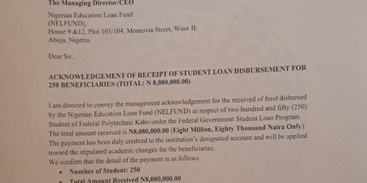 NELFUND Disburses Institutional Loans to 250 Students of Federal Polytechnic, Kabo, Kano State