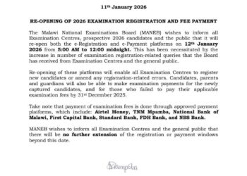 Breaking: Malawi National Examinations Board Reopens 2026 Examination Registration, Payment Platforms
