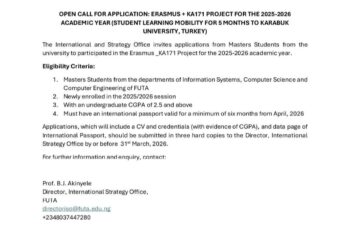 OPEN CALL FOR APPLICATIONS : ERASMUS+ KA171 PROJECT (2025/2026 Academic Session)