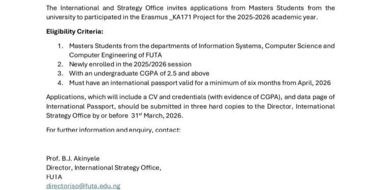 OPEN CALL FOR APPLICATIONS : ERASMUS+ KA171 PROJECT (2025/2026 Academic Session)