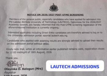 LAUTECH Extends 2026/2027 Post-UTME Registration, Sets August 16 Deadline