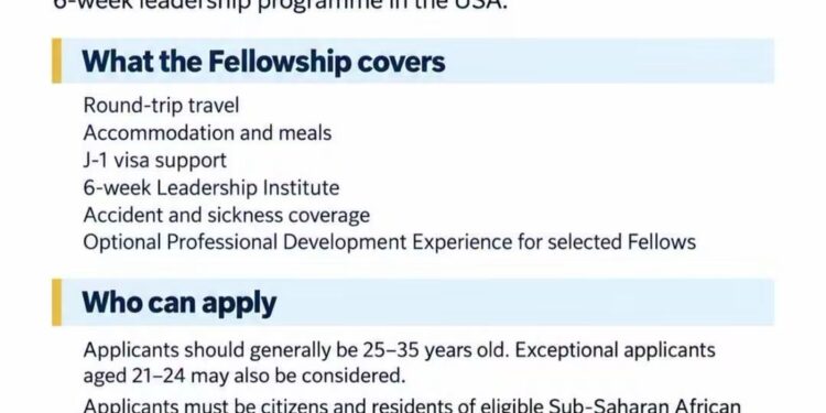 🚨 FULLY FUNDED OPPORTUNITY FOR YOUNG AFRICAN LEADERS TO SPEND 6 WEEKS IN THE USA 🇺🇸